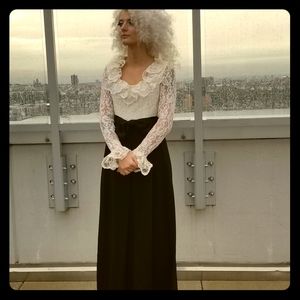 Vintage womens 70's Black tie eve lace gown  Gothi